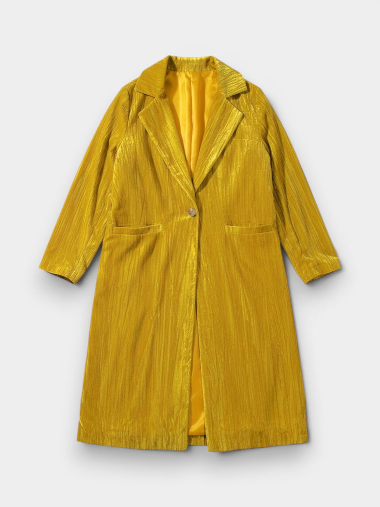 Yellow Crinkle Velvet Long Coat