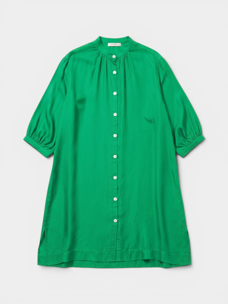 Green Puff Sleeve Button-Front Shirt Dress