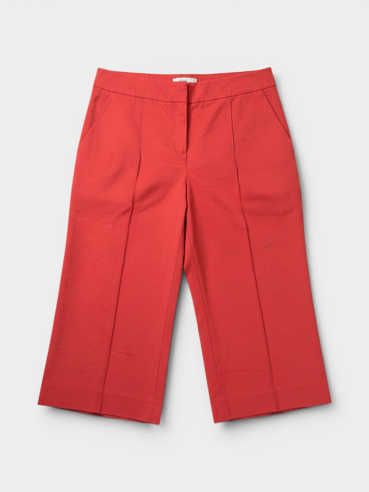 Burnt Red Linen Blend High-Rise Bermuda Shorts