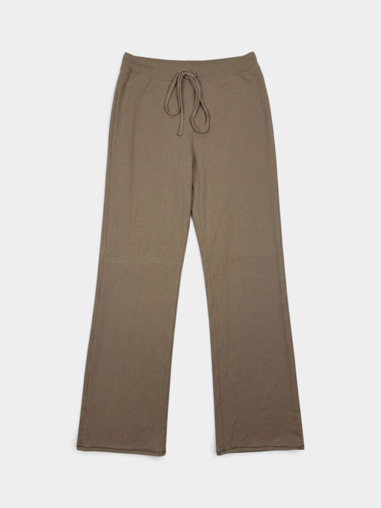 Taupe Brown Cotton Blend Straight Leg Drawstring Pants