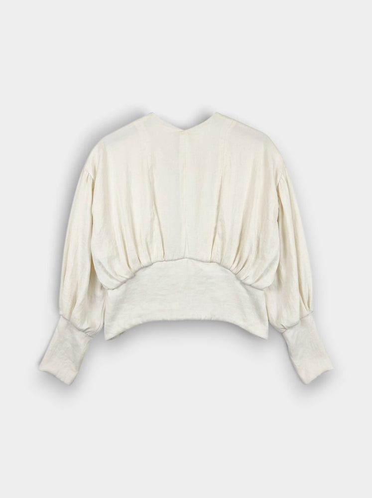 Ivory Polyester Cowl Neck Blouson Blouse