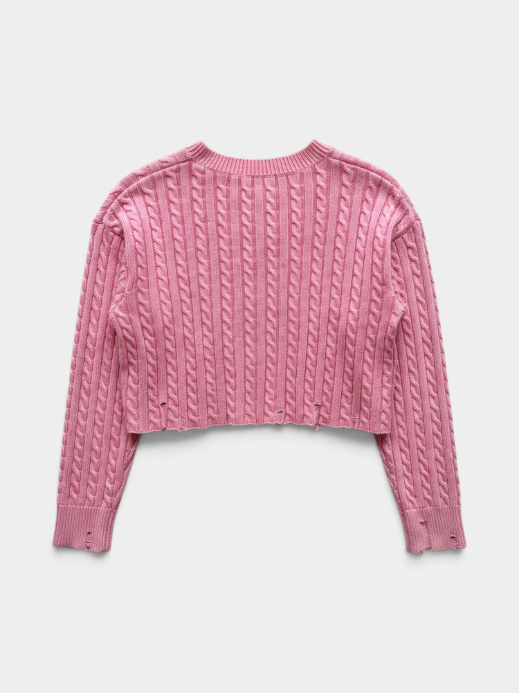 Pink Cable Knit Cropped Sweater