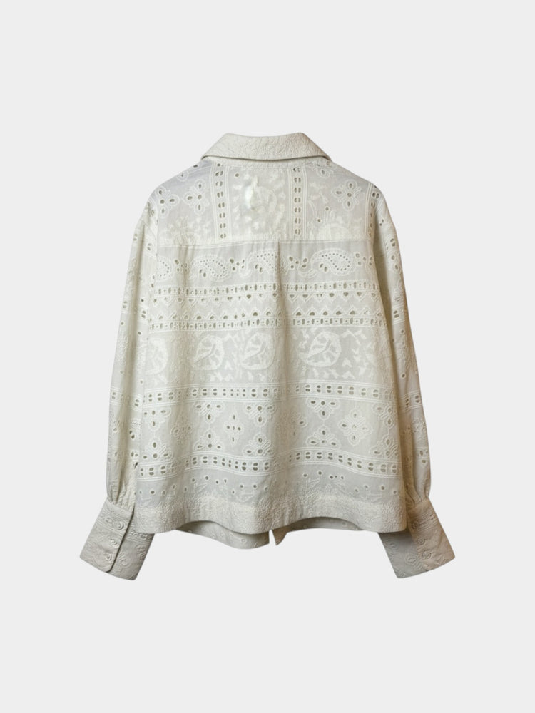 Ivory Cotton Eyelet Embroidered Cropped Blouse