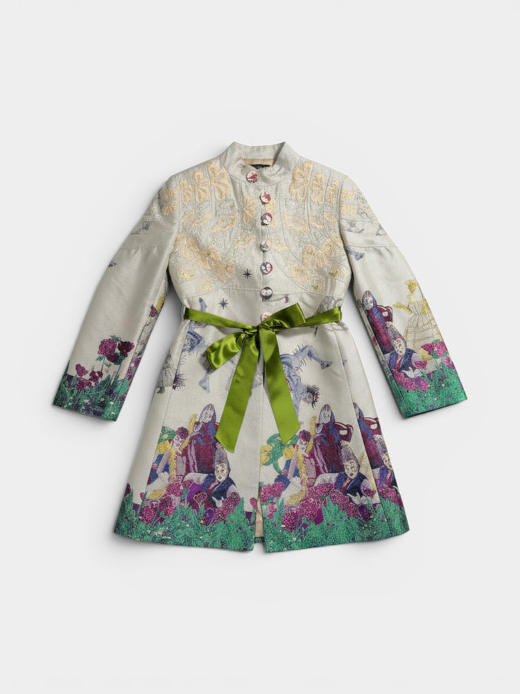 Ivory Jacquard Long Coat
