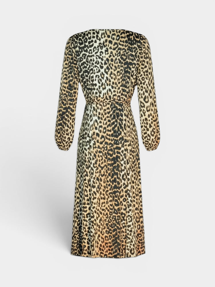 Leopard Print Silk Wrap Dress