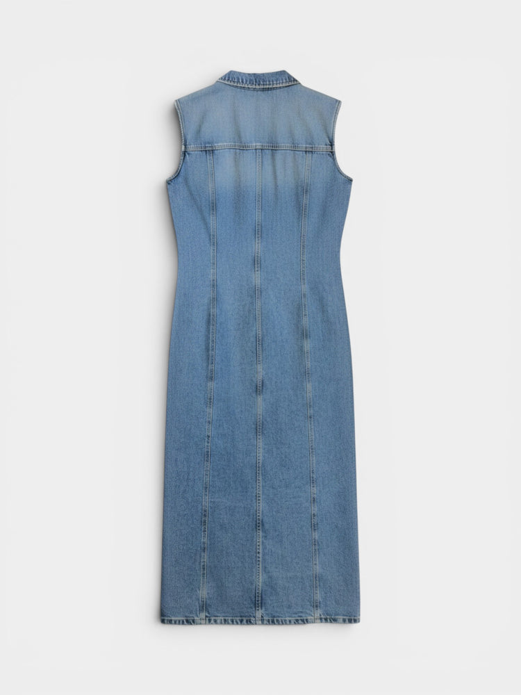 Blue Denim Sleeveless Maxi Shirt Dress
