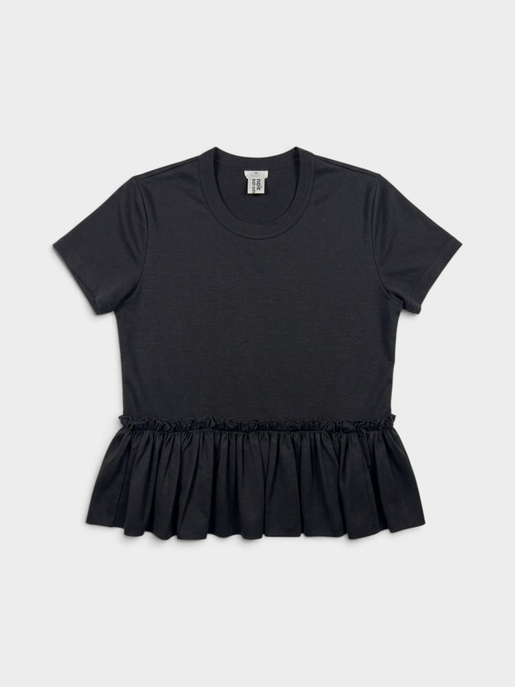 Black Cotton Ruffle Peplum T-Shirt Top