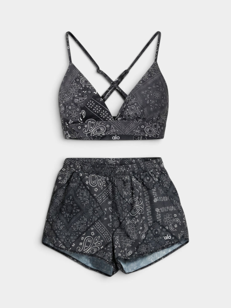 Black Bandana Paisley Print Bralette & Shorts Matching Set
