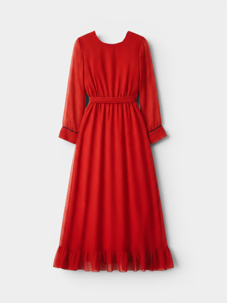 Red Black Polka Dot Wrap Maxi Dress