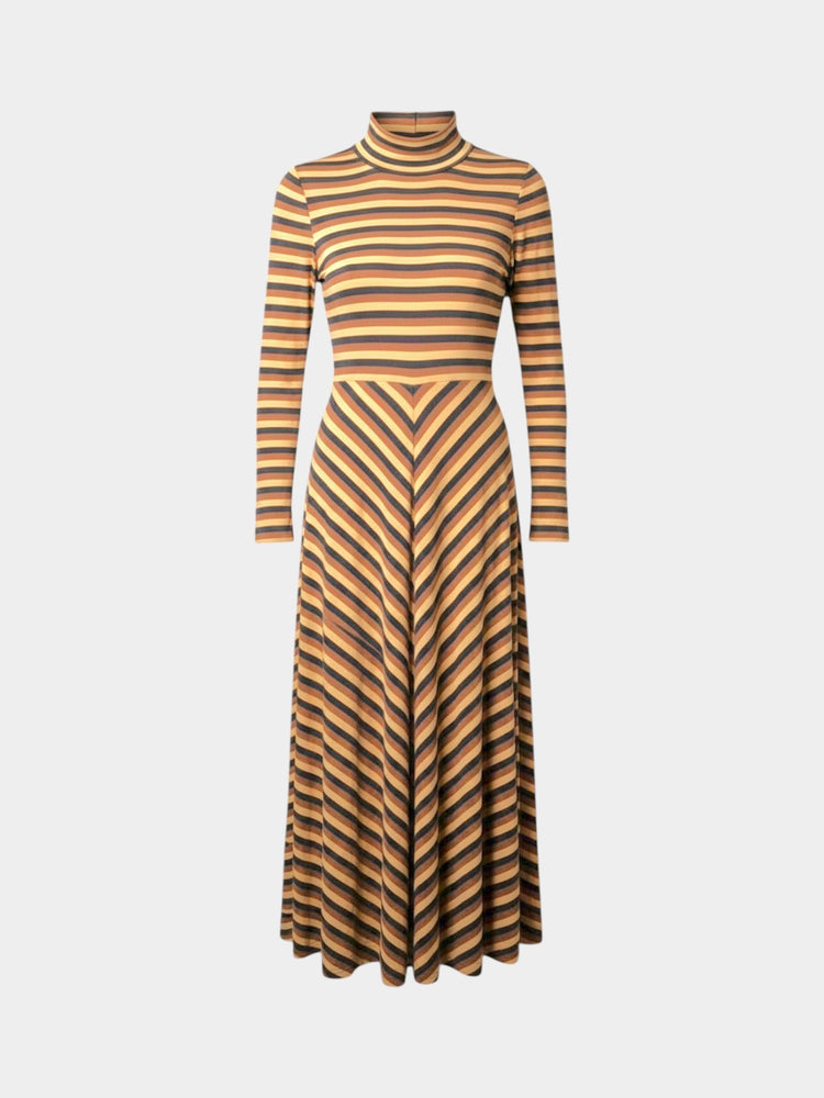 Multicolor Striped Turtleneck Maxi Dress