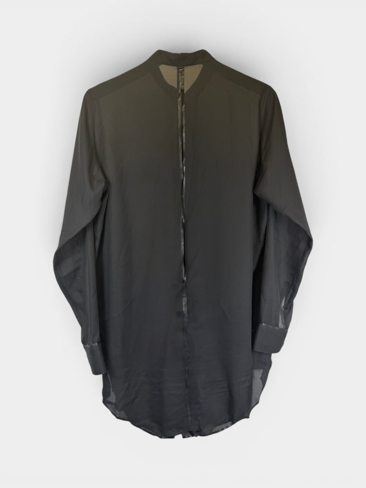 Black Sheer Silk Longline Draped Blouse