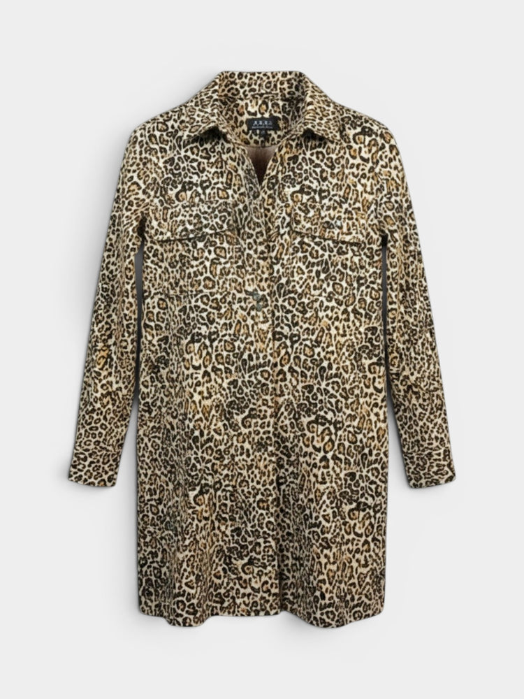 Leopard Print Mid-Length Button-Front Coat Dress