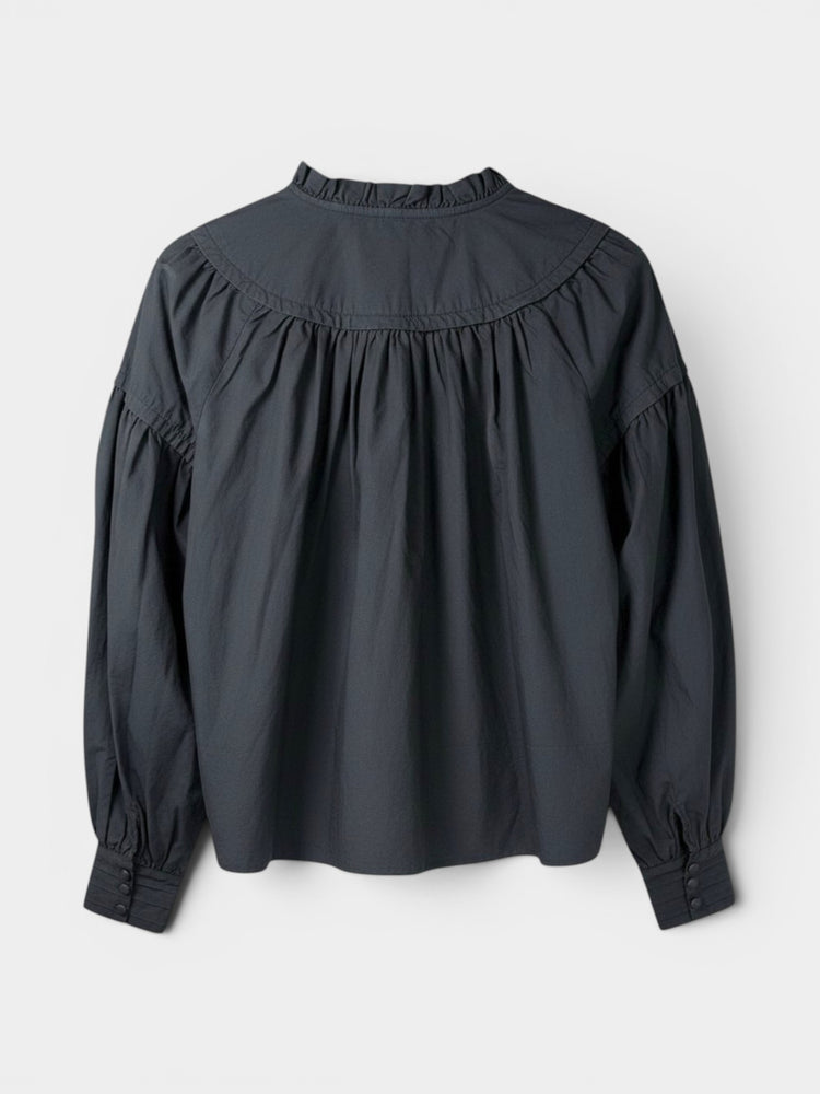 Cotton Ruffle Collar Bishop Sleeve Blouse
