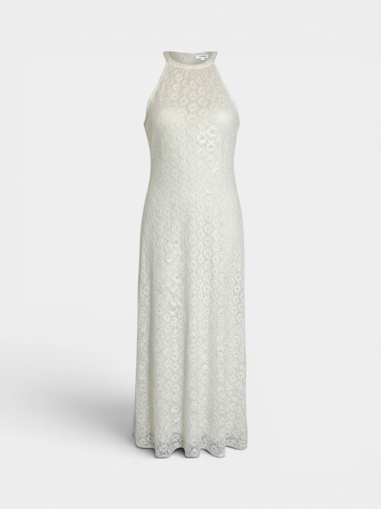 Ivory Floral Lace Halter Maxi Dress