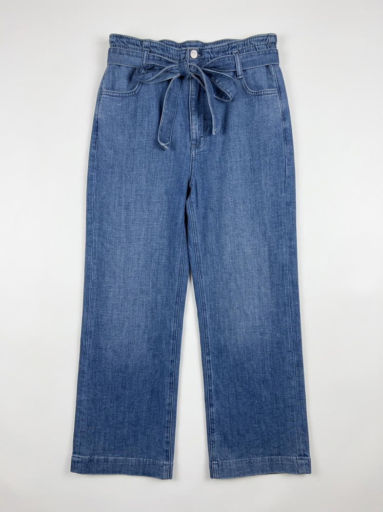 Paper-Bag-Waist Slim Wide-Leg Jean