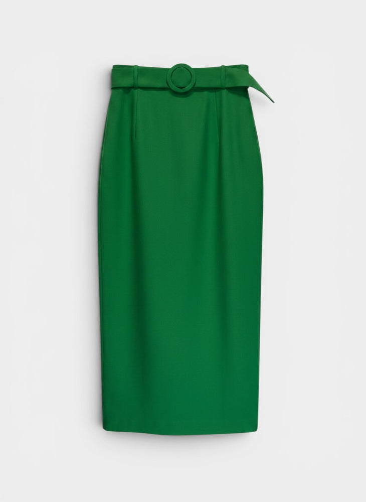 Green Belted Midi Pencil Skirt