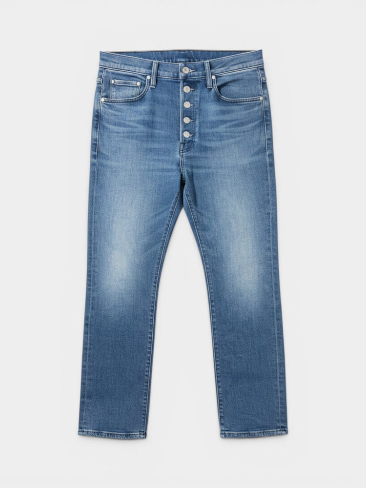 Medium Wash High Rise Straight Leg Button Fly Jeans