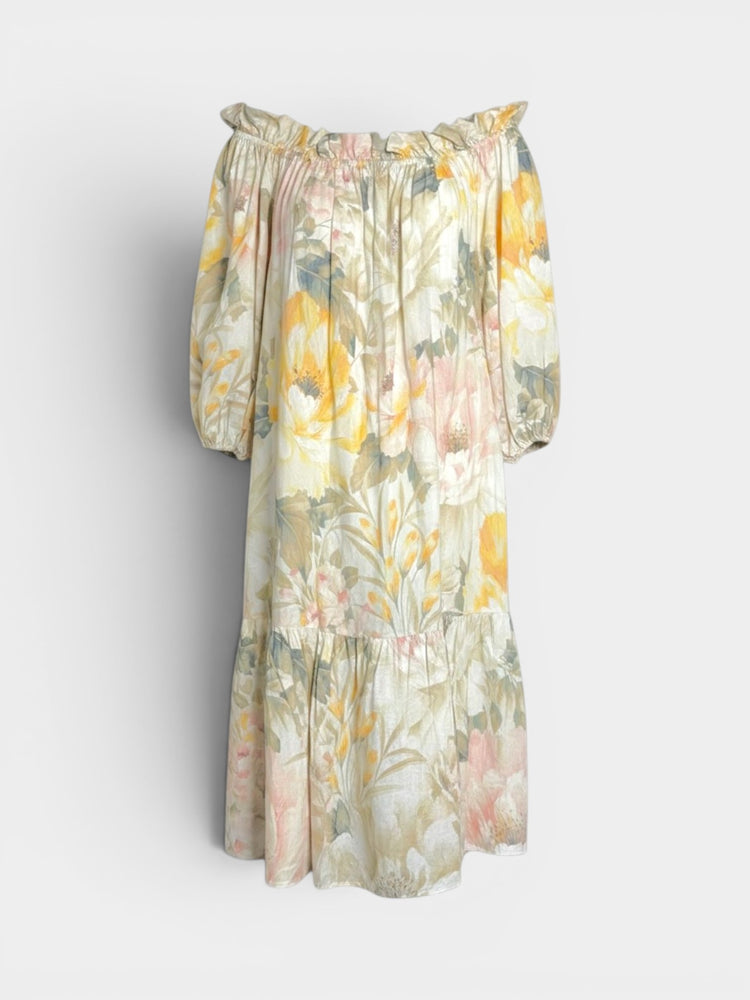 Floral Off-Shoulder Tiered Midi Dress