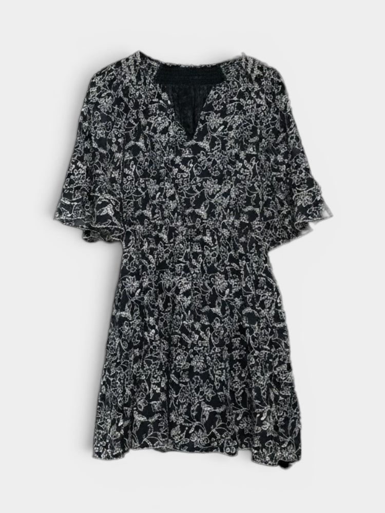 Floral Print Flutter Sleeve Mini Dress