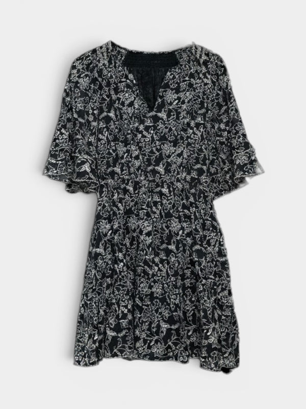 Floral Print Flutter Sleeve Mini Dress