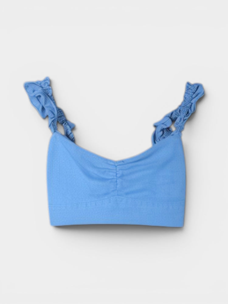 Blue Smocked Crop Top with Tie Straps
