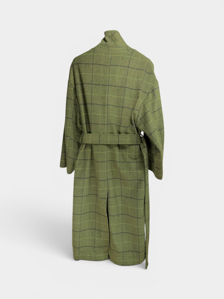 Green Windowpane Plaid Belted Wool Blend Coat