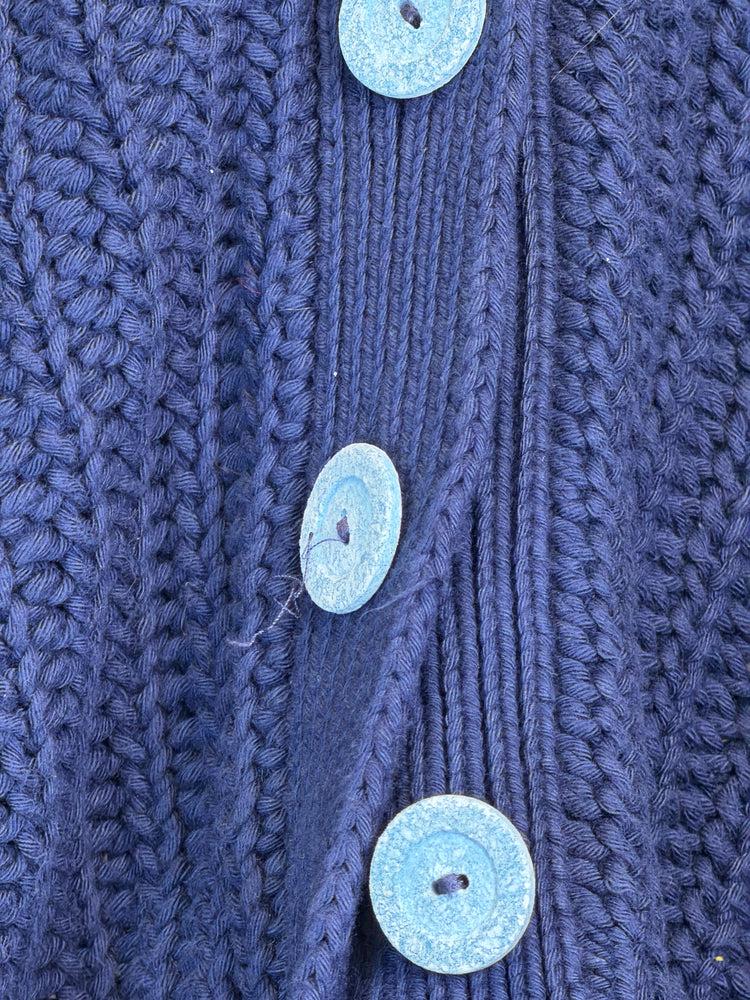 Navy Chunky Knit Cardigan with Light Blue Buttons