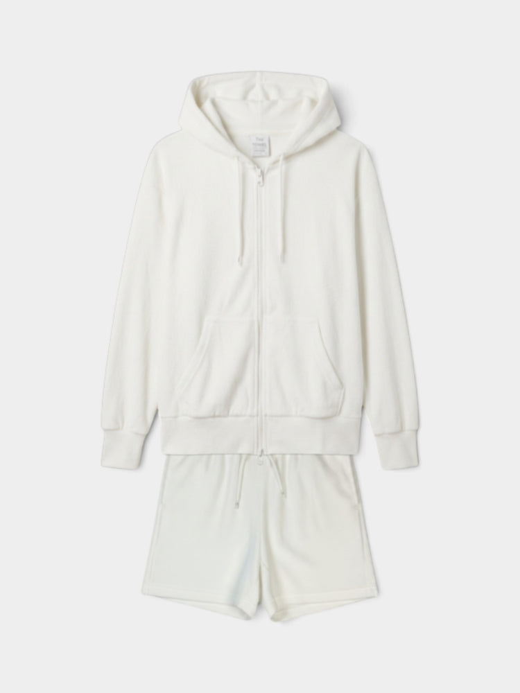 Towel Terry Boyfriend Zip Hoodie & Shorts Matching Set