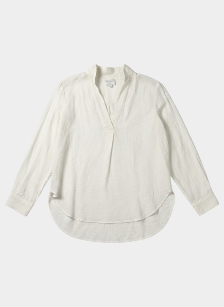 Ivory Linen Blend Popover Blouse Long Sleeve