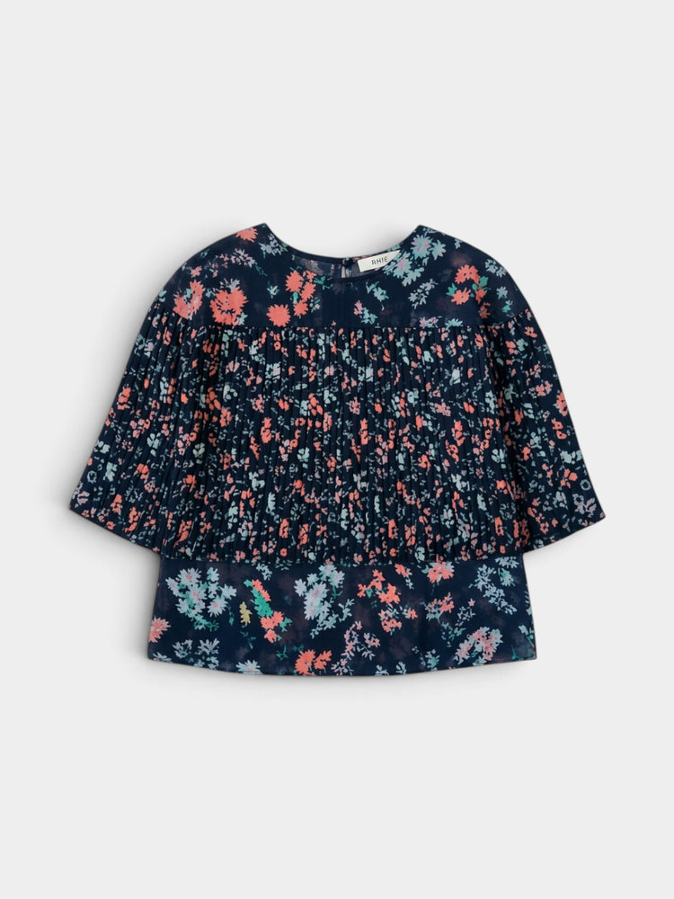 Navy Abstract Floral Print Blouse