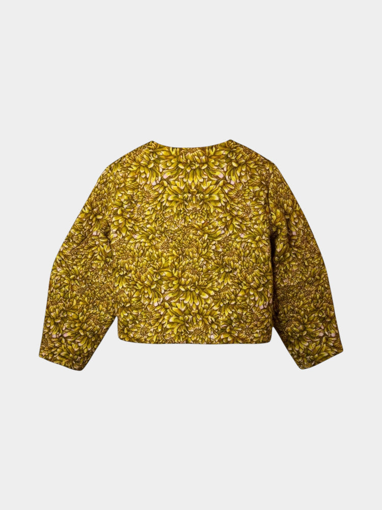 Golden Yellow Chrysanthemum Floral Cropped Jacket