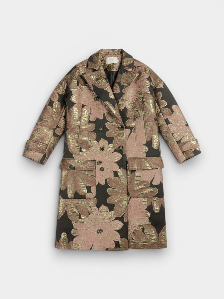 Black Gold Floral Brocade Jacquard Oversized Coat
