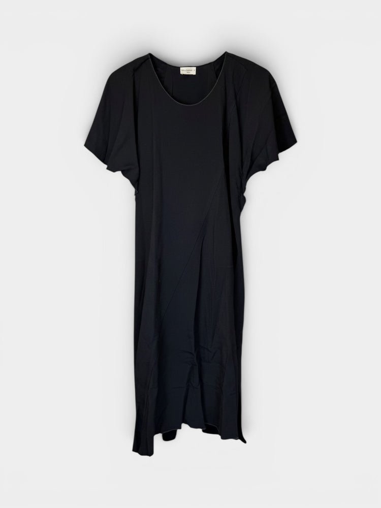 Black Asymmetric Flutter Sleeve Midi Dress