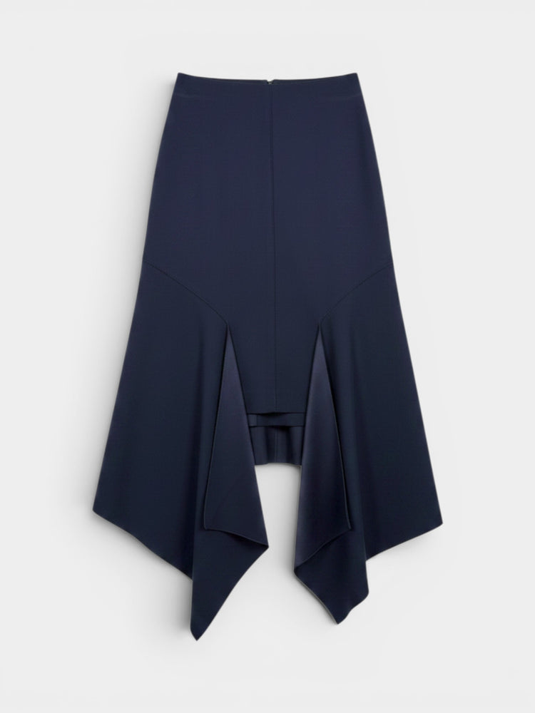 Navy Asymmetric Handkerchief Hem Midi Skirt