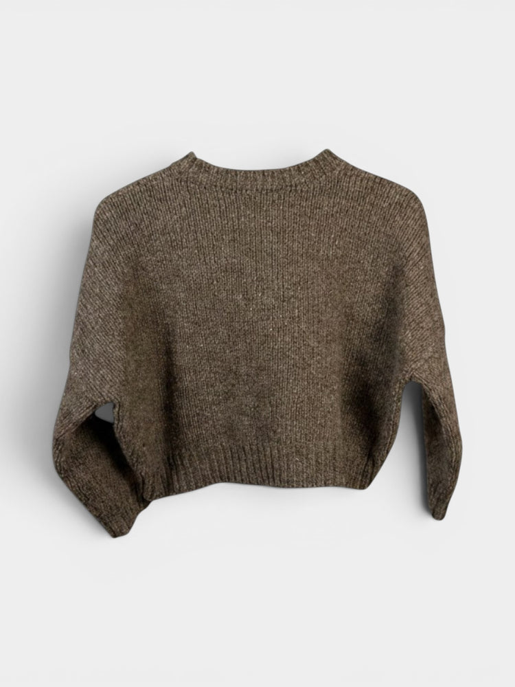 Brown Eco Wool Cropped Boxy Ribbed Sweater