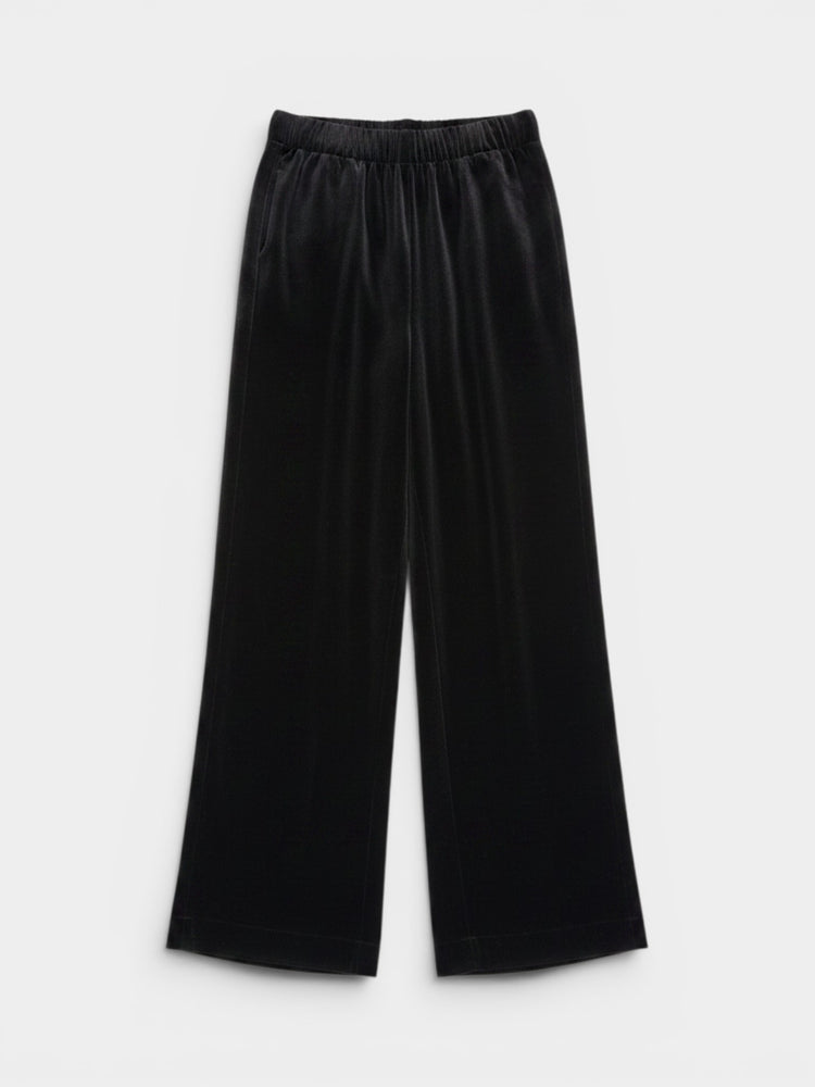 Black Velvet Wide-Leg Elastic Waist Pants