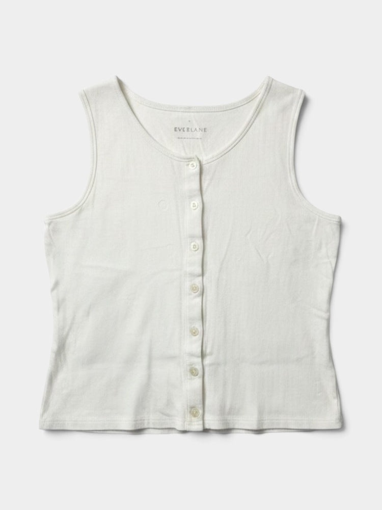 Ivory Cotton Button-Front Ribbed Tank Top