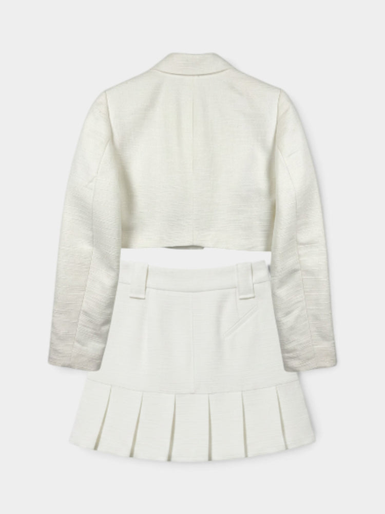 Ivory Jacket & Pleated Mini Skirt Set
