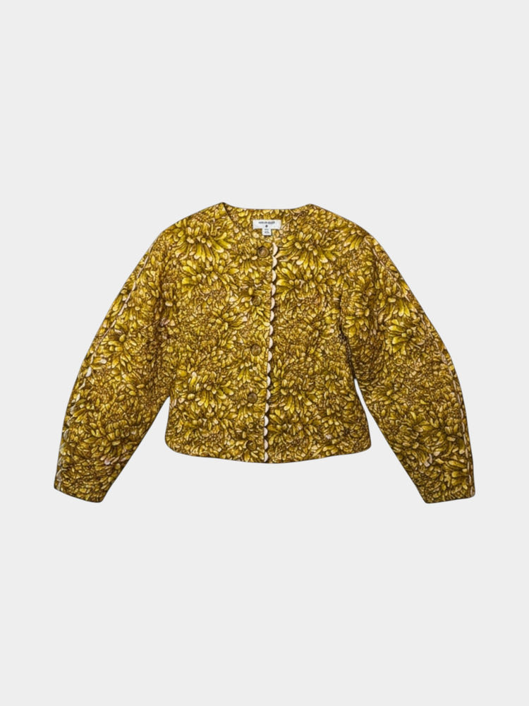 Golden Yellow Chrysanthemum Floral Cropped Jacket
