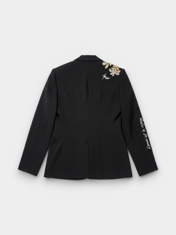 Black Embroidered Beaded Blazer Jacket