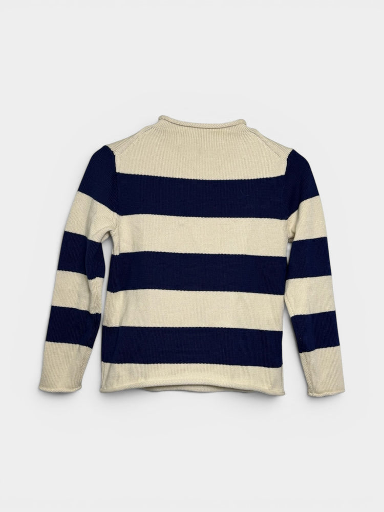 Navy Cream Wide Stripe Cotton Crewneck Sweater
