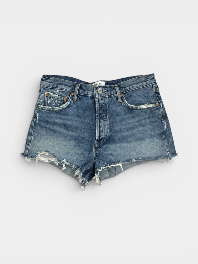 Medium Wash Distressed Denim Cut-Off Shorts