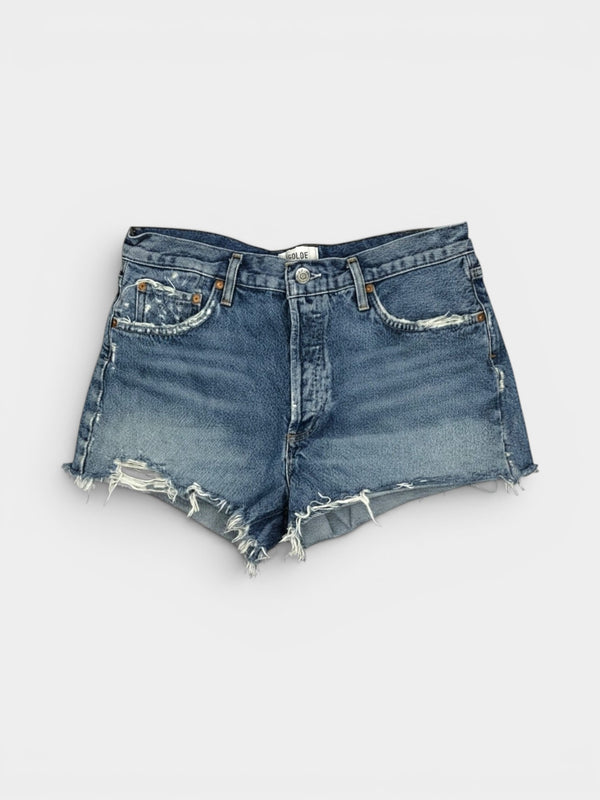 Medium Wash Distressed Denim Cut-Off Shorts