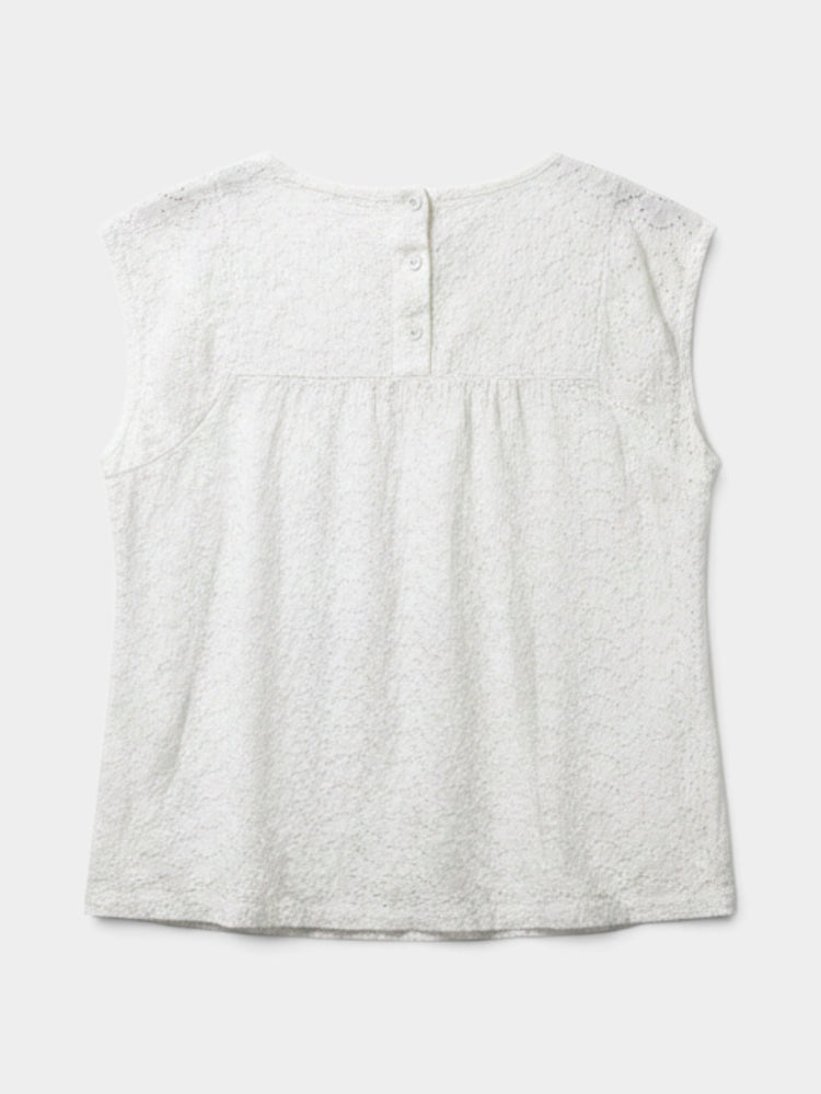 White Eyelet Sleeveless Square Neck Blouse