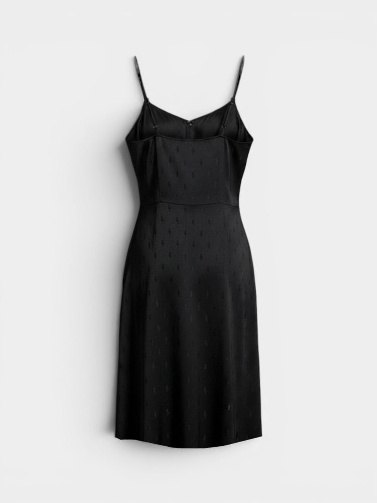 Black Monogram Jacquard Satin Midi Slip Dress