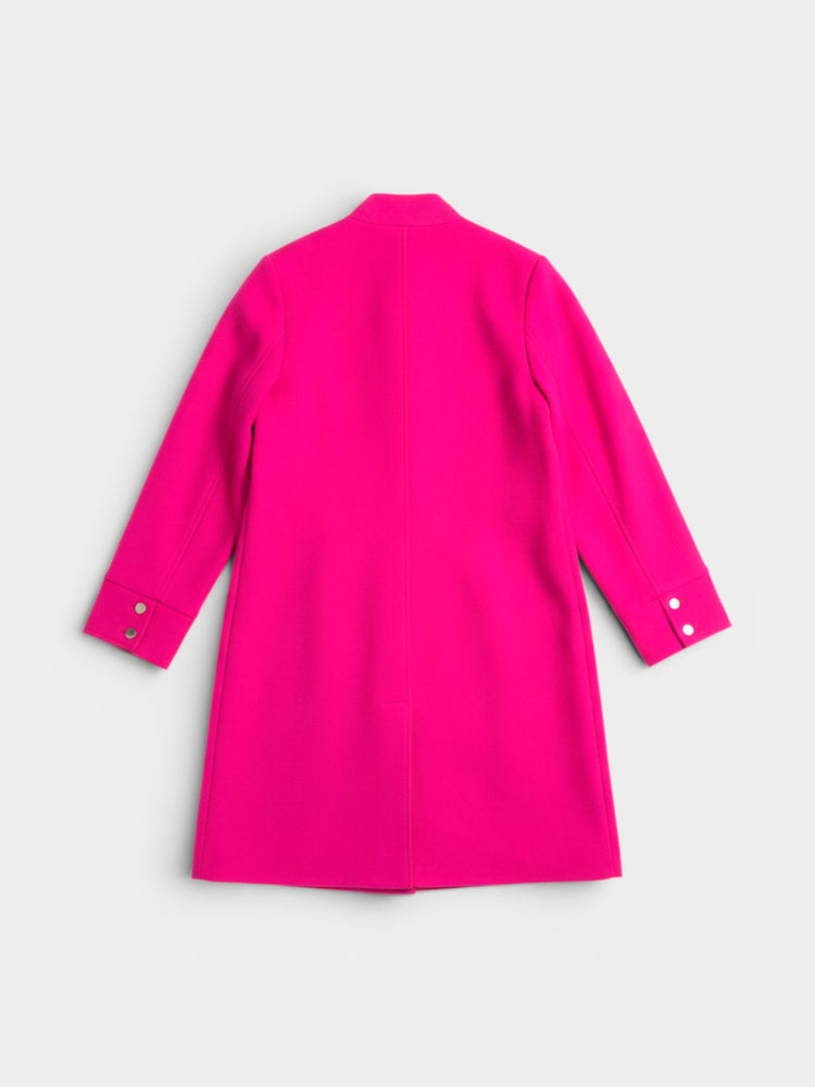 Hot Pink Wool Snap-Front A-Line Coat