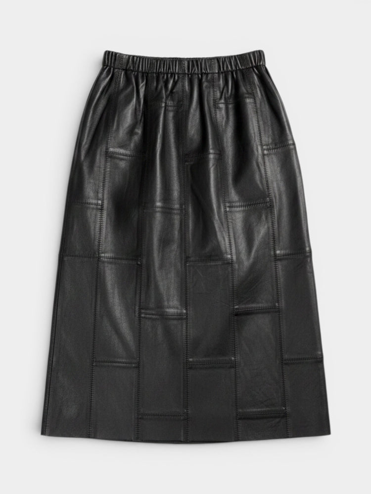 Leather Patchwork Midi Skirt