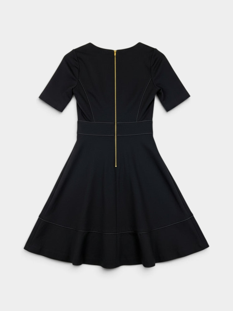 Black Knit Fit-and-Flare Midi Dress