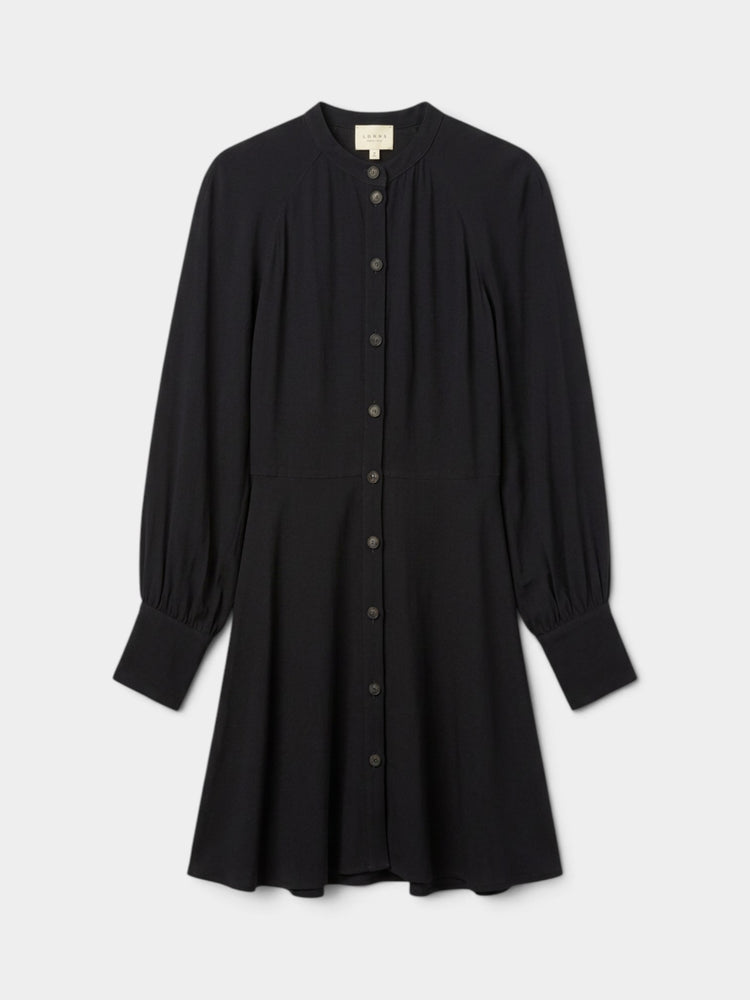 Black Long-Sleeve Button-Front Fit-and-Flare Mini Dress