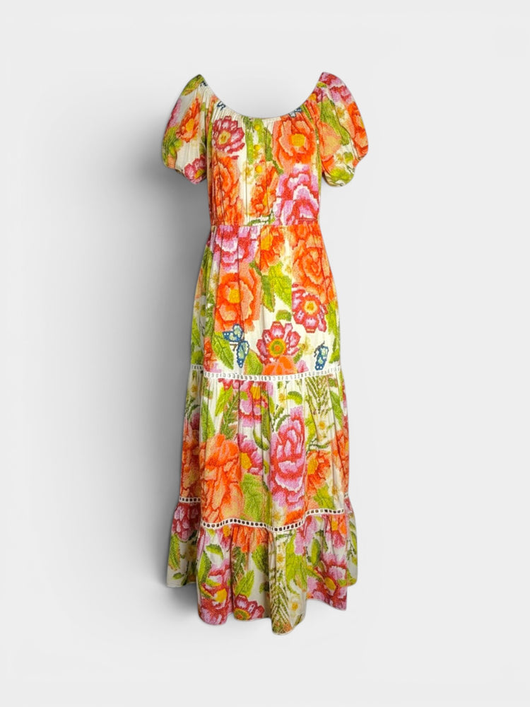 Floral Print Off-Shoulder Tiered Maxi Dress